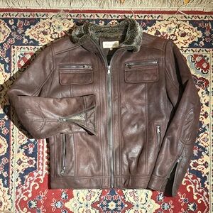 Calvin Klein Brown Leather Bomber Jacket